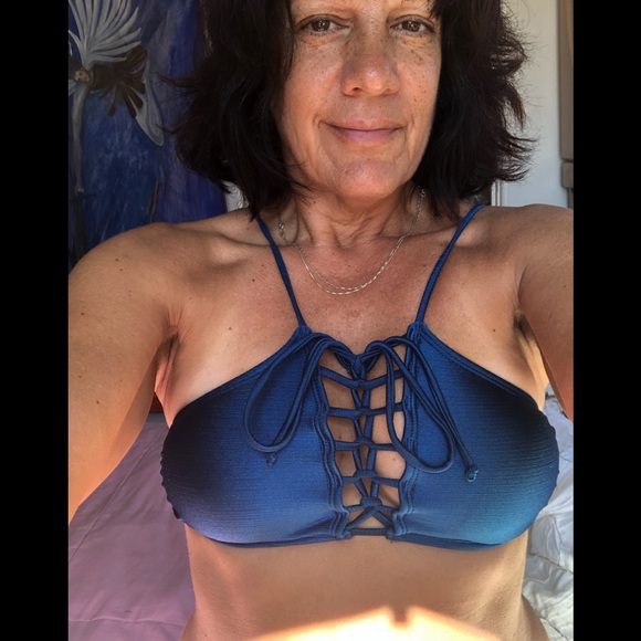 Swimwear top deep blue w/ lace-up front sz. M - Picture 2 of 6